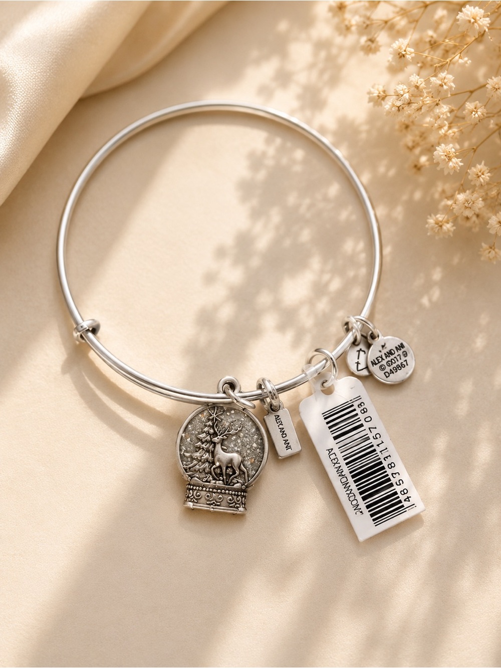 Alex and Ani Silver Deer Snow Globe Charm Bracelet
